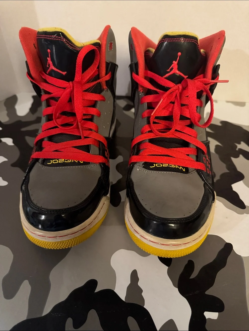 Jordan Men's High-Top Sneakers in Black/Gray/Red/Yellow